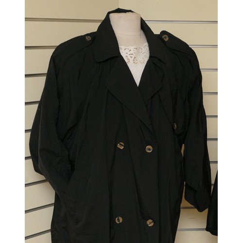 287 - Dash lightweight black, silk duster coat, padded shoulder detail, feature sleeve pocket, patch pocke... 