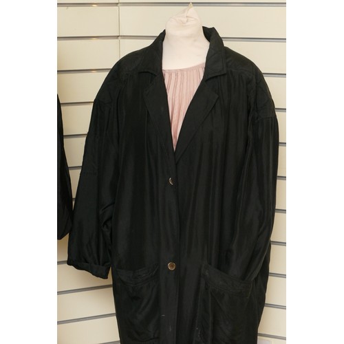 287 - Dash lightweight black, silk duster coat, padded shoulder detail, feature sleeve pocket, patch pocke... 