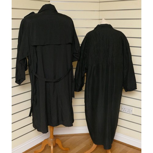 287 - Dash lightweight black, silk duster coat, padded shoulder detail, feature sleeve pocket, patch pocke... 