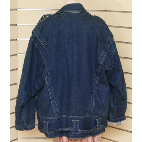 290 - Young Fashion Shop 80's denim studded jacket with cotton lining, belt detail, stud fastening, studde... 