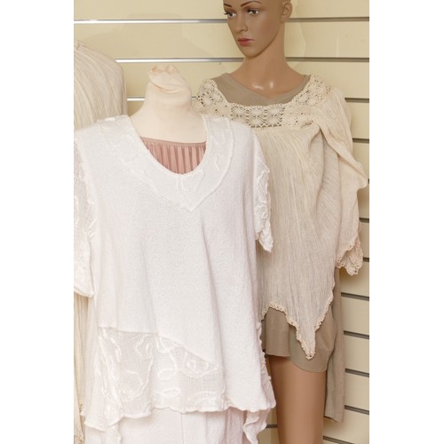 298 - Orla from Tivoli, white matching short sleeved top and long skirt, cotton/acrylic, open weave detail... 