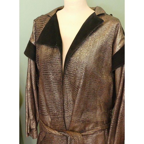 310 - Ladies 1980's, CiBi black and gold suede leather belted coat, made to measure, size medium.
Together... 