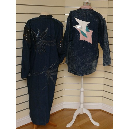 311 - Ladies retro/vintage 1980's Norbert Nel Jeans, Paris, full length coat with suede, studs, gems and b... 