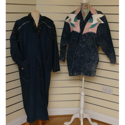 311 - Ladies retro/vintage 1980's Norbert Nel Jeans, Paris, full length coat with suede, studs, gems and b... 