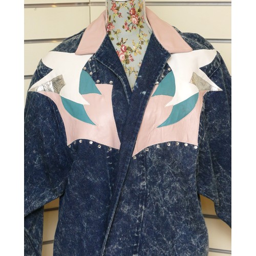 311 - Ladies retro/vintage 1980's Norbert Nel Jeans, Paris, full length coat with suede, studs, gems and b... 