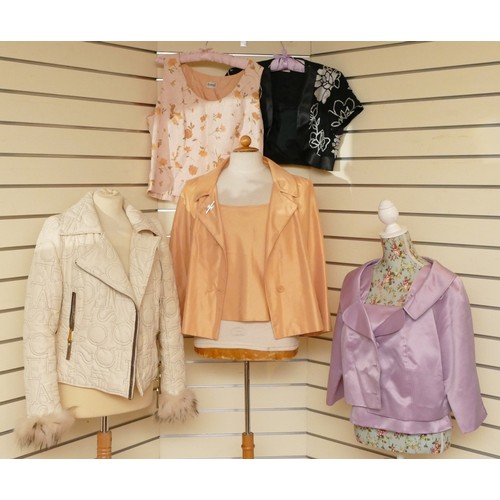 313 - A selection of clothing to include a Societa Italy zippered jacket with fur cuffs, size 44, a Roman ... 