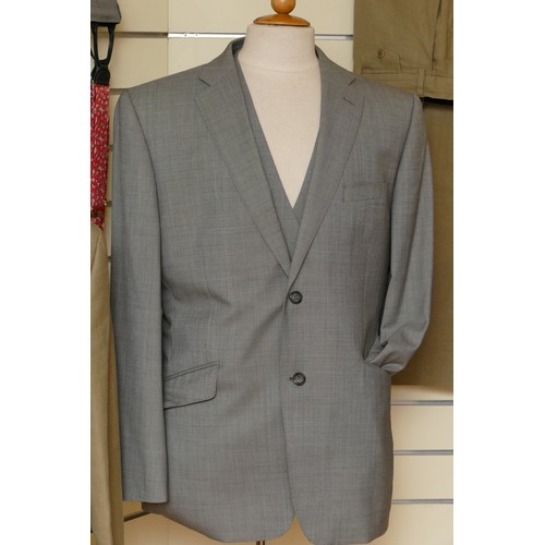 321 - Ted Baker, linen suit, 42 R/T33, khaki. 
Paul Costelloe, grey 42R, jacket, waistcoat, Trousers 36W, ... 