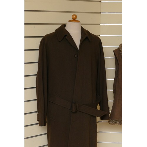 323 - Ladies Baker Street, wool and cashmere, brown, concealed buttons, belted long coat, rear vent, size ... 