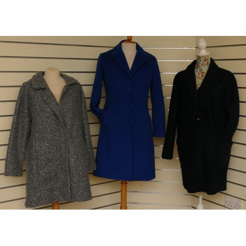 324 - Ladies James Lakeland, animal print lined, blue wool coat, size 10/12. Together with a New Collectio... 