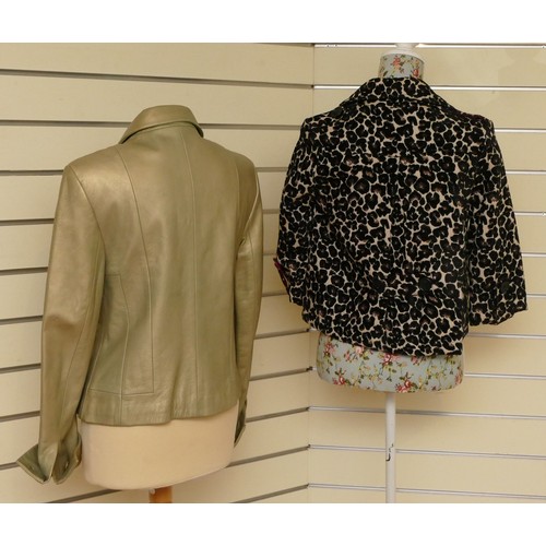 326 - Episode - gold leather jacket, button front, long sleeves, lined size 12 with an animal print, unbra... 