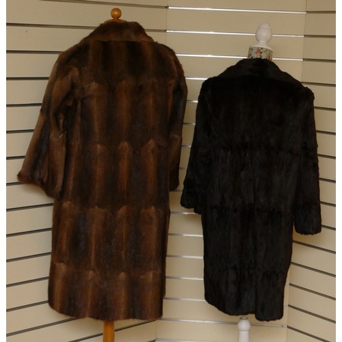 328 - Ladies Fur coats, mid brown and dark brown, lined, lovely quality, size 10/12. (2)