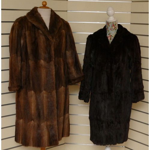 328 - Ladies Fur coats, mid brown and dark brown, lined, lovely quality, size 10/12. (2)