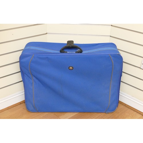 330 - Blue Skyflight canvas, zip around large suitcase with wheels and pull handle, 80 x 58 x 24cm.