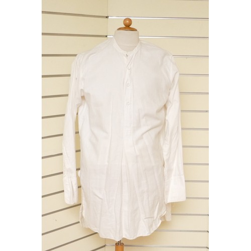 333 - Men's long vintage white cotton undershirt, Hope Brothers, Ludgate Hill, London, 3 button, side spli... 