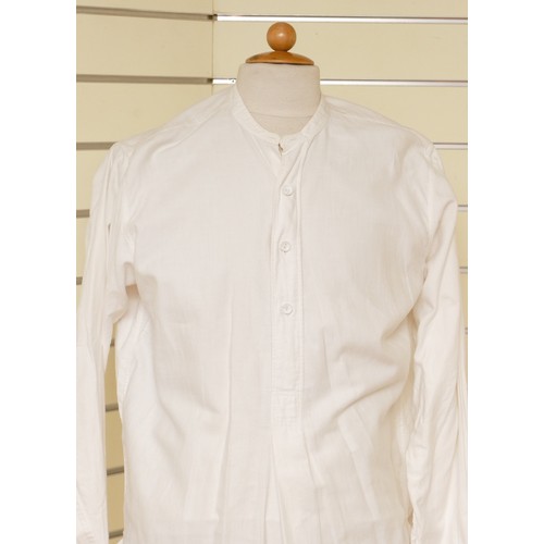 333 - Men's long vintage white cotton undershirt, Hope Brothers, Ludgate Hill, London, 3 button, side spli... 