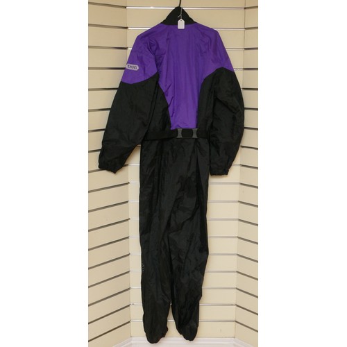 335 - Shoei Waterproof over suit, purple/black, size medium, zip and velcro fastenings, no signs of wear.