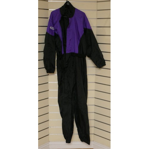 335 - Shoei Waterproof over suit, purple/black, size medium, zip and velcro fastenings, no signs of wear.