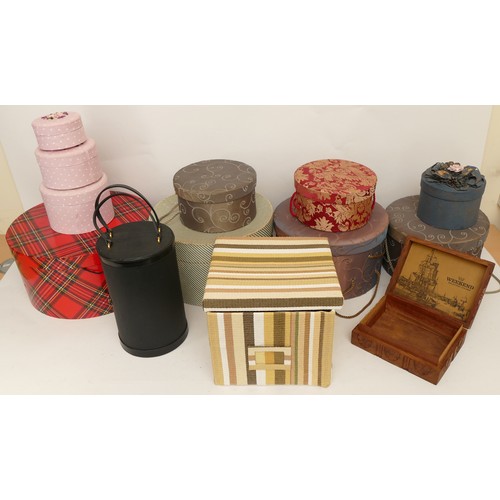 337 - A quantity of decorative storage boxes to include a set of 3 graduating silk finish, circular boxes ... 