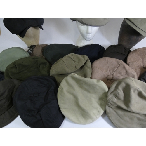 343 - Barbour, 4 flat caps, 3 showing little or no sign of wear green and a beige moleskin, black canvas a... 