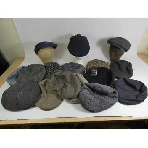 344 - Various flat caps to include 
Failsworth Alfie Melton 59cm, brown wool outer cap, new with tags.
Roy... 