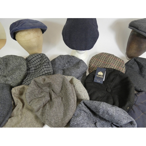 344 - Various flat caps to include 
Failsworth Alfie Melton 59cm, brown wool outer cap, new with tags.
Roy... 