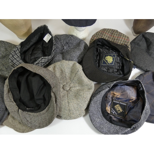 344 - Various flat caps to include 
Failsworth Alfie Melton 59cm, brown wool outer cap, new with tags.
Roy... 