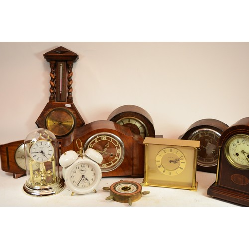 Two boxes of mid 20th century clocks to include mantle clocks, alarm ...