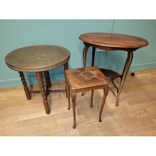 285 - A 20th century Indian Benares folding side table, having brass tray top incised with geometric and f... 