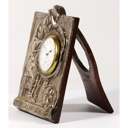 63 - An Edwardian novelty silver desk strut clock, by Thomas Eady & Co., London 1909, RD 545646, depictin... 