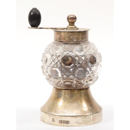 67 - A Victorian silver and cut glass pepper grinder, by Heath & Middleton, London 1896, 10cm