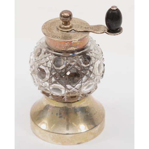 67 - A Victorian silver and cut glass pepper grinder, by Heath & Middleton, London 1896, 10cm