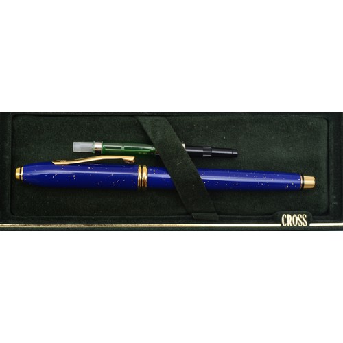 89 - Cross, a limited edition Lapis Lazuli fountain pen, c.2002, 18K gold nib, with cartridge and plunger... 