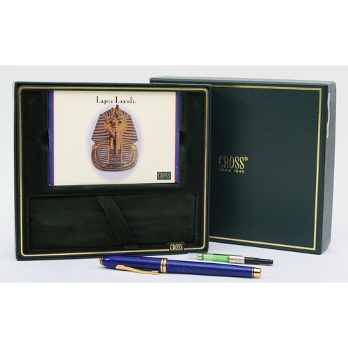 89 - Cross, a limited edition Lapis Lazuli fountain pen, c.2002, 18K gold nib, with cartridge and plunger... 