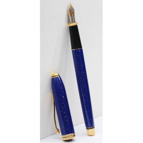 89 - Cross, a limited edition Lapis Lazuli fountain pen, c.2002, 18K gold nib, with cartridge and plunger... 