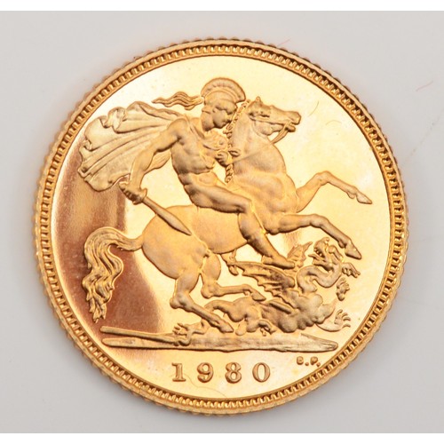 98 - Royal Mint, proof half sovereign, 1980, case