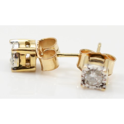 115 - A pair of 9ct gold brilliant cut illusion set diamond stud earrings, 5mm, each diamond approximately... 