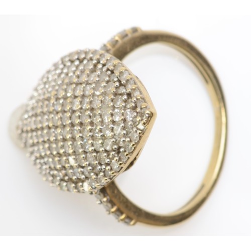 142 - A 9ct gold and single cut diamond navette cluster ring, head 23 x 15mm, K, 4.1gm