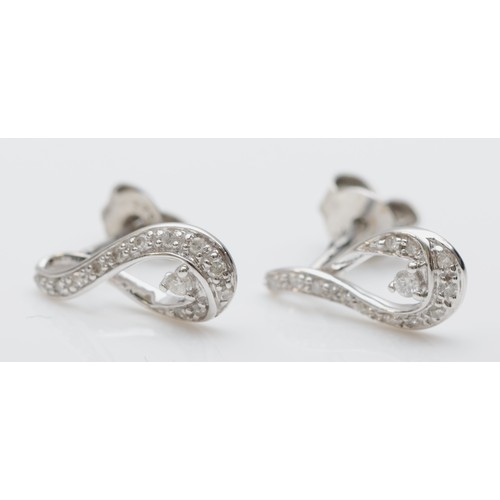 148 - A 9ct white gold, brilliant and single cut diamond pair of earrings, 14mm, 1gm