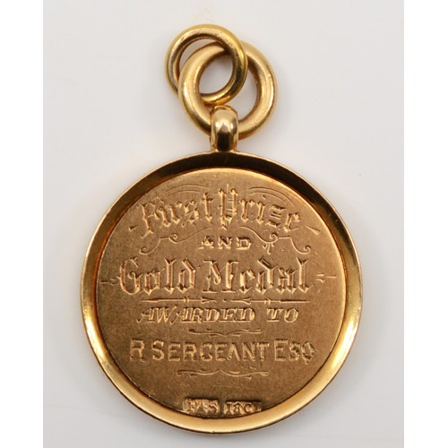 158 - A Victorian 18ct gold medal, inscribed First Prize, and Gold Medal, Awarded to R Sergeant Esq, for t... 