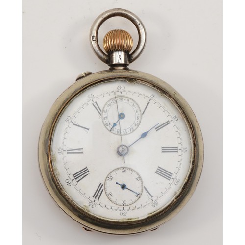 195 - W. Batty & Son, Manchester & Southport, a silver keyless wind open face stop watch/pocket watch, Swi... 