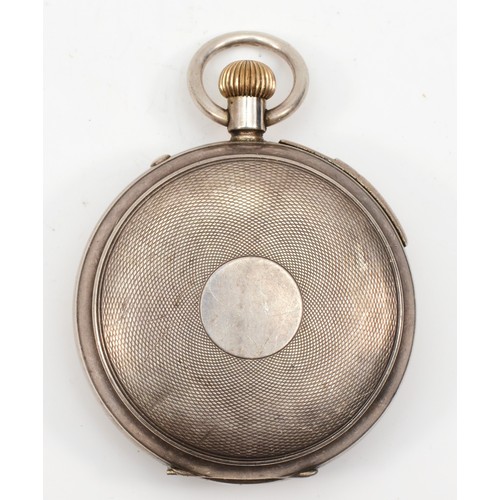 199 - A silver keyless wind full hunter multi dial repeating pocket watch, Chester 1935, the dial with day... 