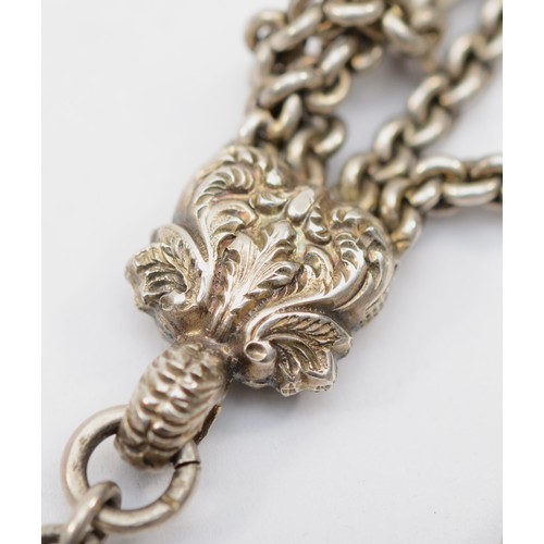 200 - A Victorian unmarked silver albertina pocket watch chain, with attached silver locket, Birmingham 18... 