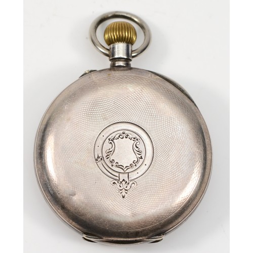 203 - A Swiss 935 silver open key wind chronograph pocket watch, retailed by S. Smith & Sons, 9 Strand, Lo... 