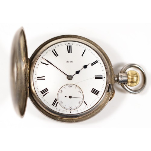 206 - Army & Navy Cooperative Society, an Edwardian silver keyless wind half hunter pocket watch, London 1... 