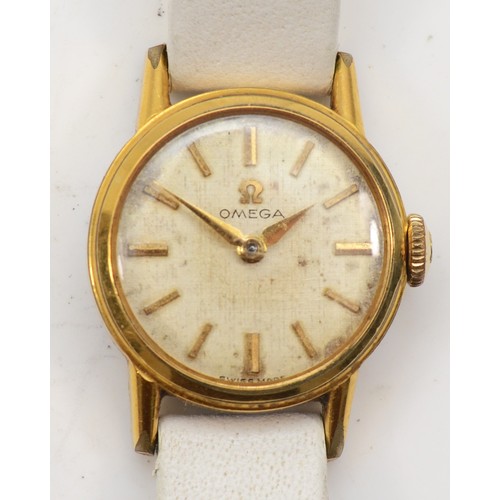 210 - Omega, a gold plated manual wind ladies wristwatch, Cal 245 17 jewel movement, 18mm,
Working when ca... 