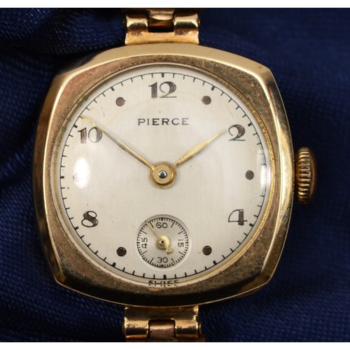 215 - Pierce, a 9ct gold cased ladies wrist watch, by Dennison Watch Case Co., Birmingham 1946, the silver... 