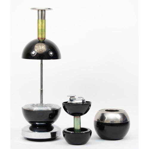 228 - A mid 20th century black plastic and chrome plated three piece Lady Mate smokers set comprising of a... 