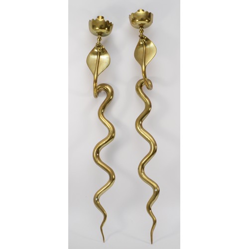 232 - A pair of 20th century brass, probably Indian cast brass wall sconces in the form of a cobra, each 8... 