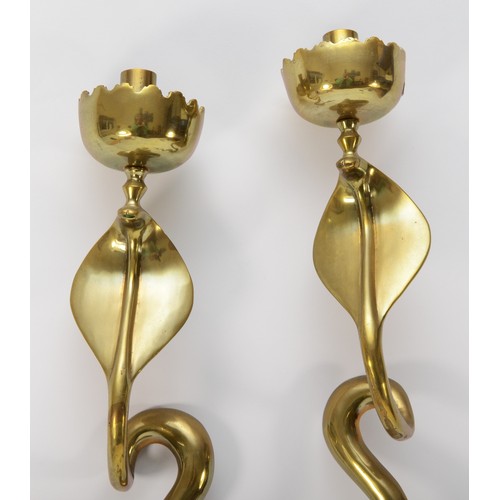 232 - A pair of 20th century brass, probably Indian cast brass wall sconces in the form of a cobra, each 8... 