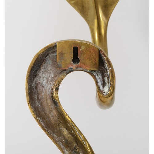 232 - A pair of 20th century brass, probably Indian cast brass wall sconces in the form of a cobra, each 8... 